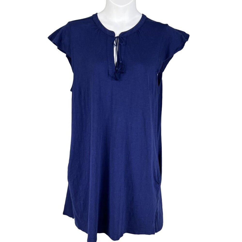 Talbots Womens XL Blue sleeveless Tunic Dress Tassel Tied Pockets Golf Preppy